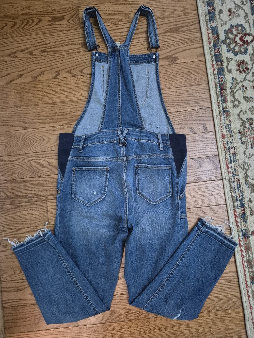 Maternity Indigo Blue Women’s M Denim Overalls Blue Stretch Distressed Pockets - Picture 5 of 8
